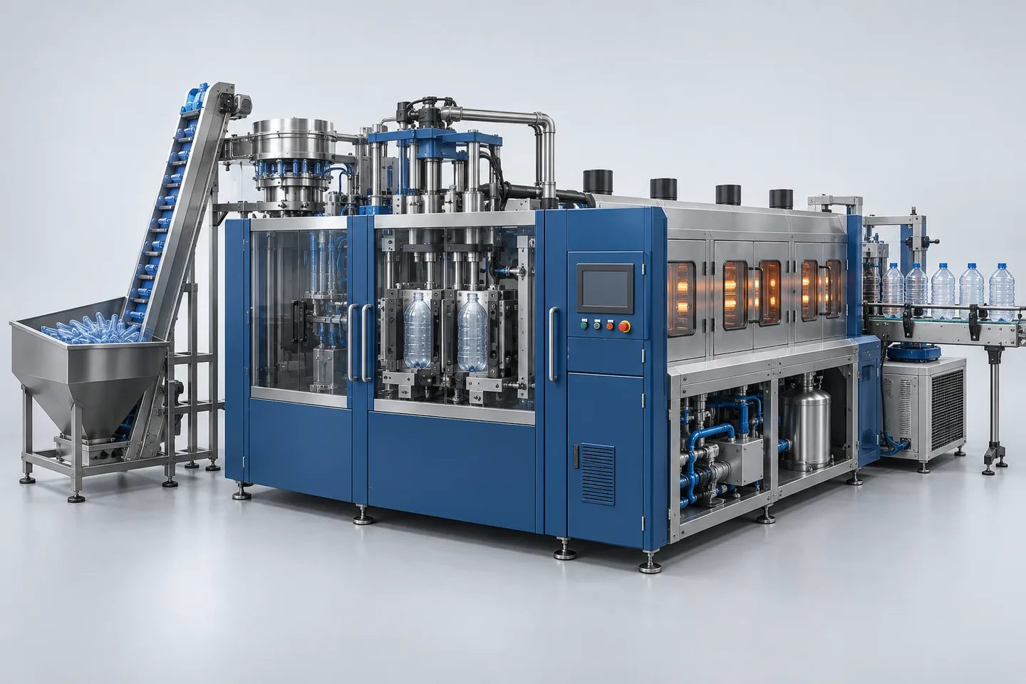 Fully-Automatic PET Blow Moulding Machine (2-Cavity Linear) — representative equipment illustration