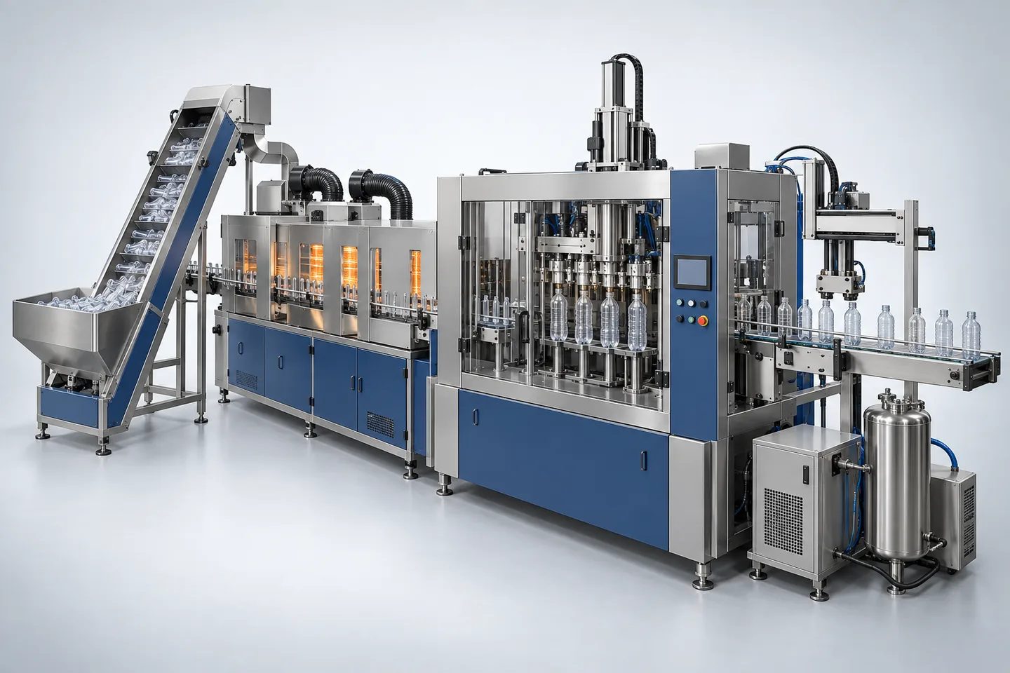 Fully-Automatic PET Blow Moulding Machine (4-Cavity Linear) — representative equipment illustration