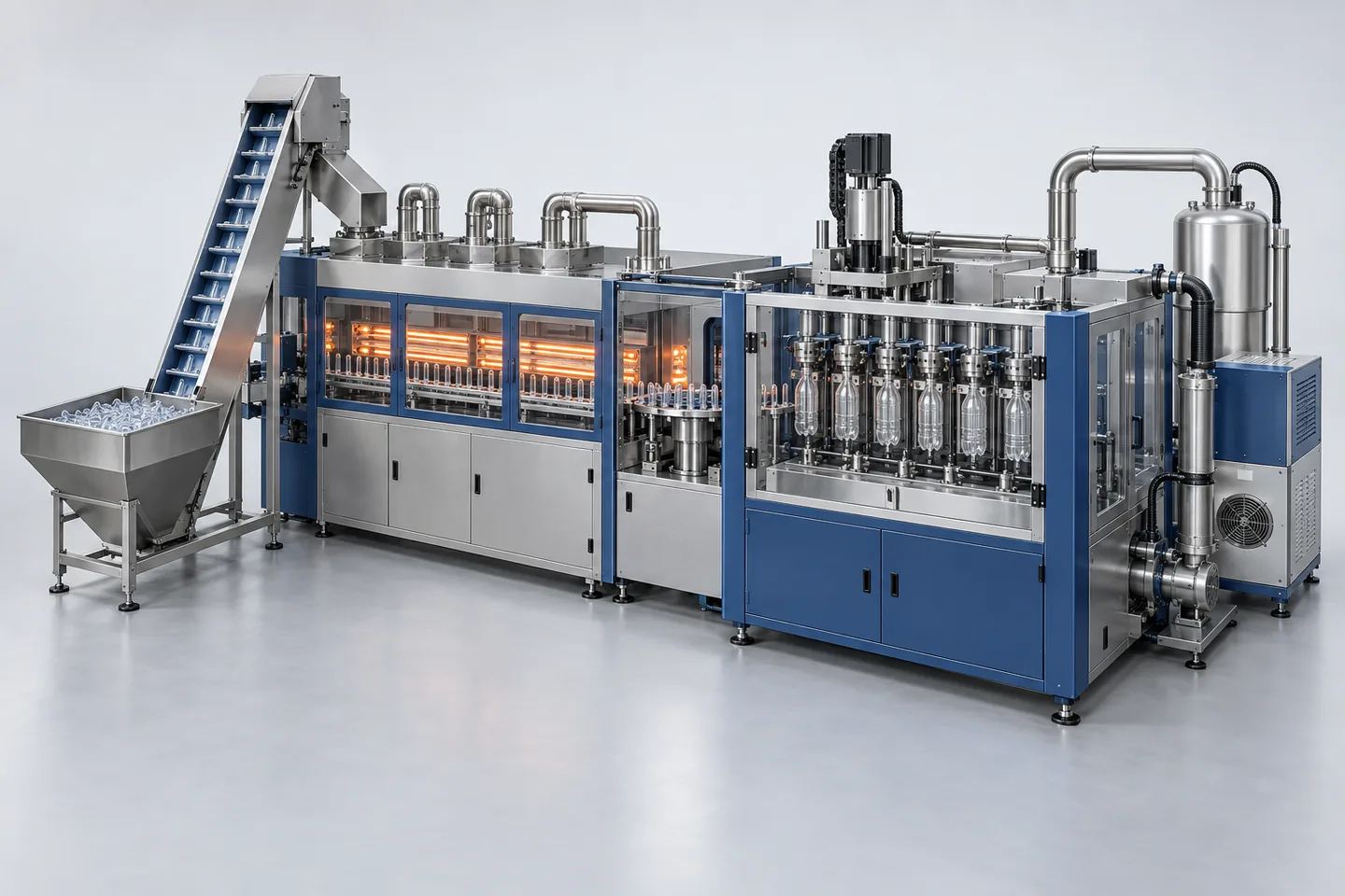 Fully-Automatic PET Blow Moulding Machine (6-Cavity Linear) — representative equipment illustration