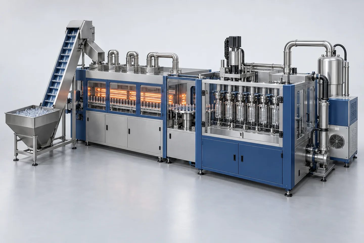 Fully-Automatic PET Blow Moulding Machine (6-Cavity Linear) — representative equipment illustration